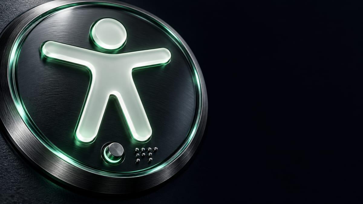 Illustration conceptuelle : symbole universel d’accessibilité en verre lumineux.