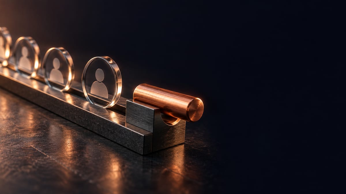 Illustration conceptuelle : profils en verre reliés par une ligne cuivrée.