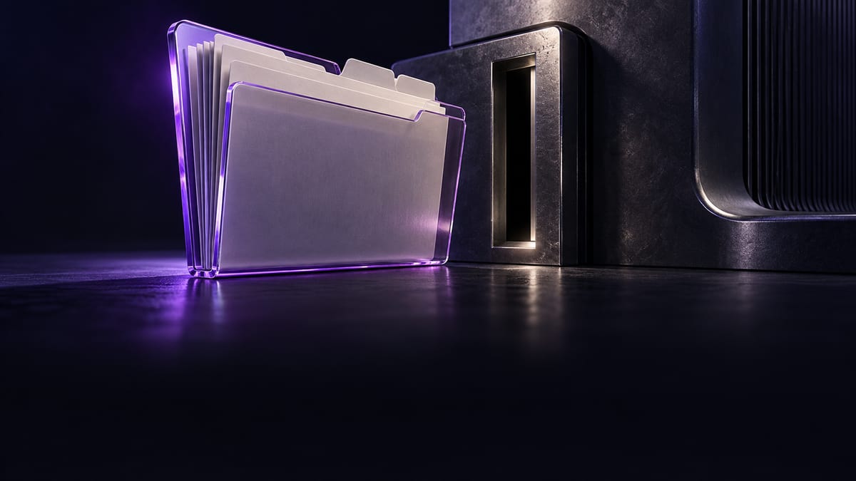 Illustration conceptuelle : dossiers violets placés devant une porte de réponse.