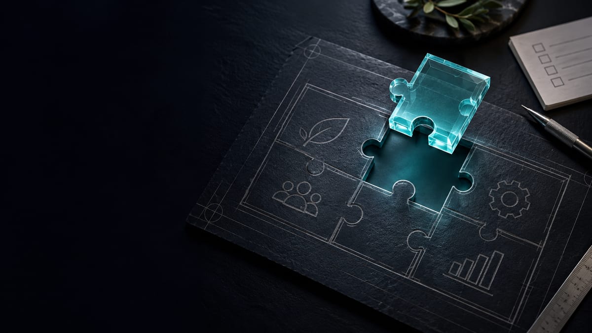 Illustration conceptuelle : pièce de puzzle lumineuse au-dessus d’un dossier.