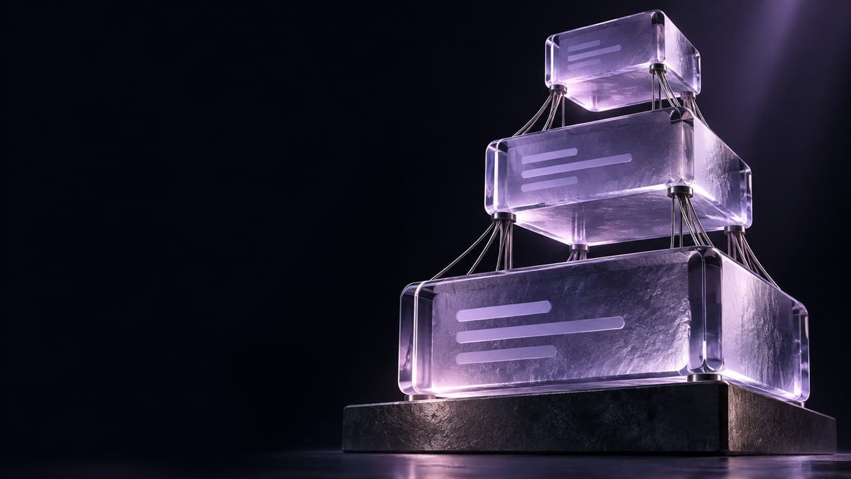 Illustration conceptuelle : documents de verre violet empilés.