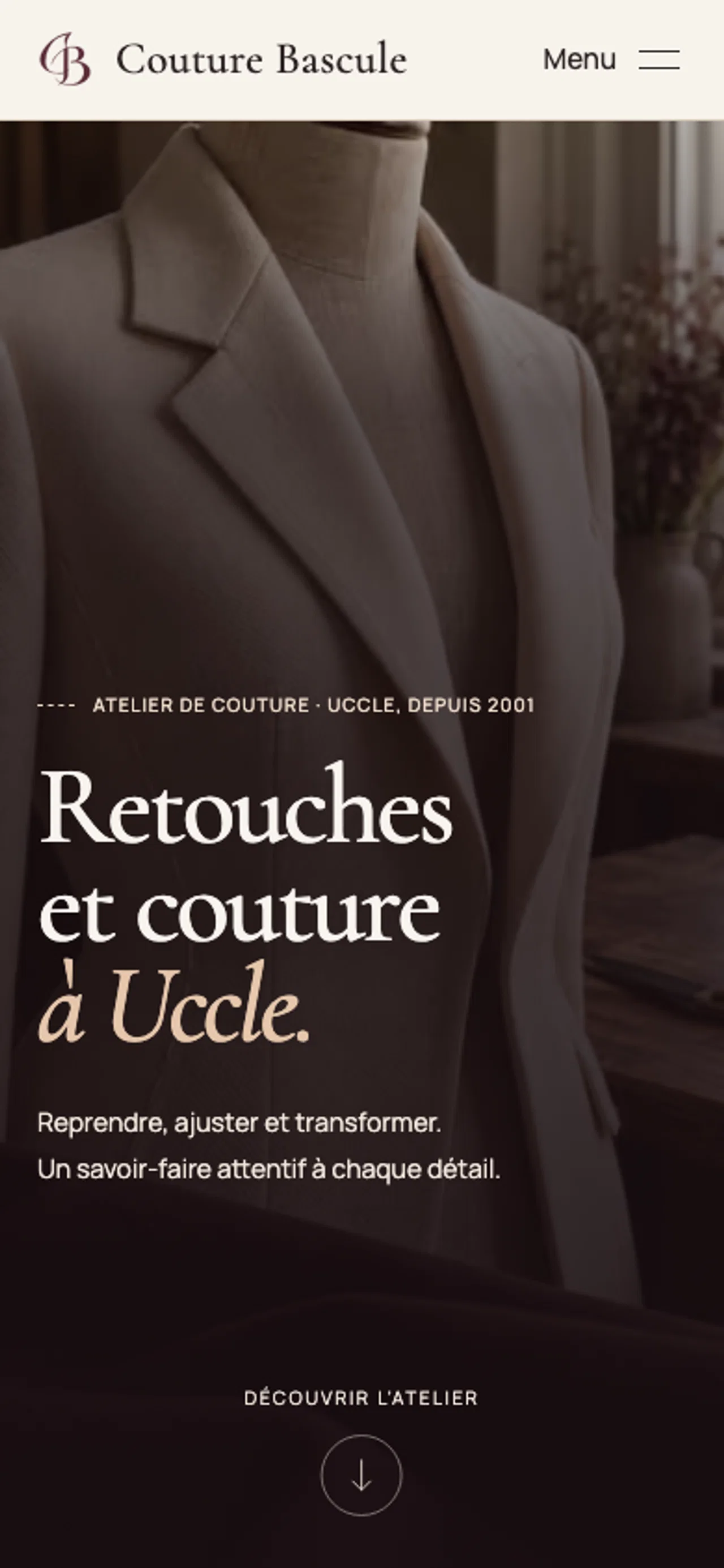 Page d’accueil de Couture Bascule sur mobile