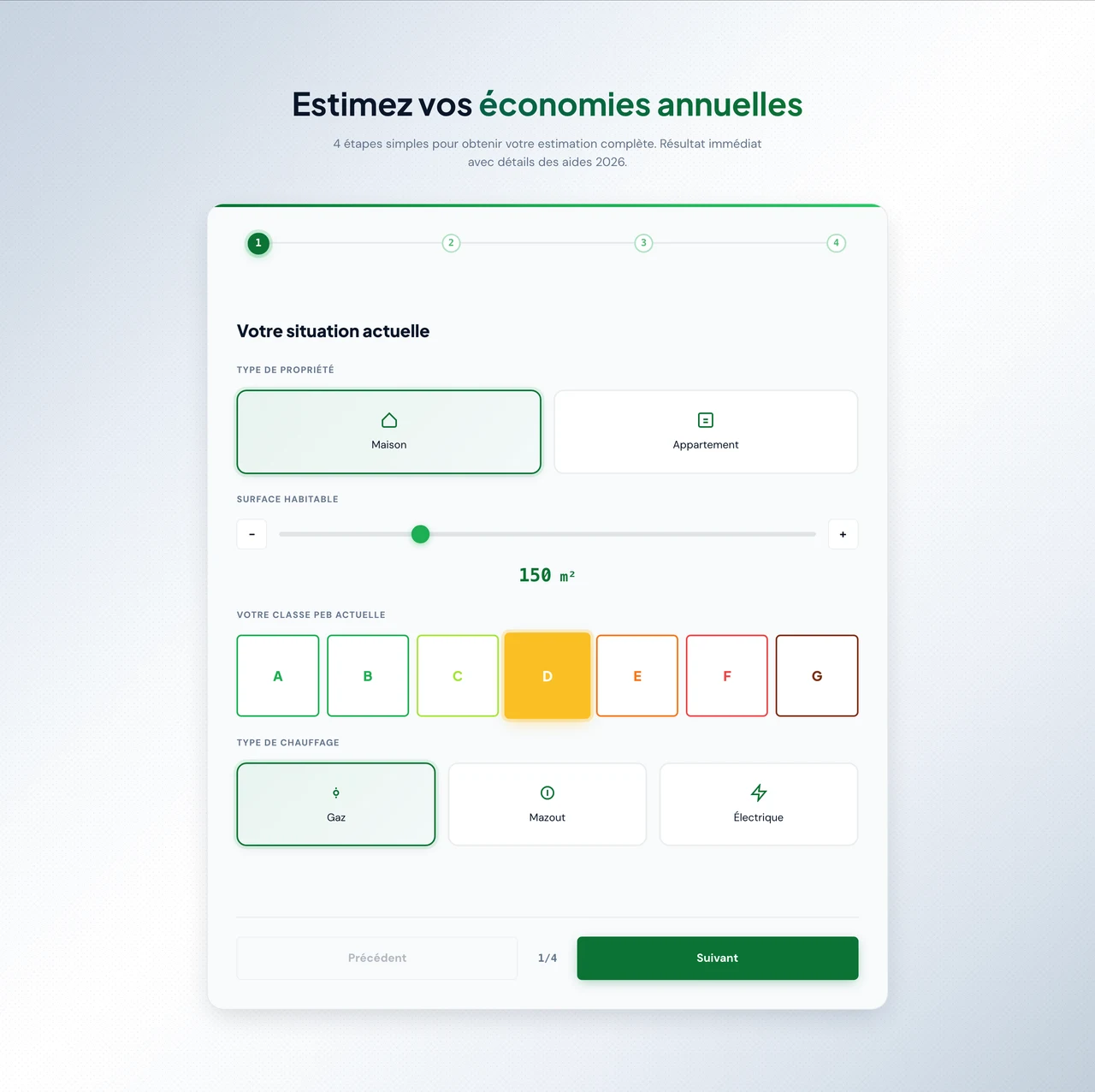 Simulateur d'économies : outil interactif créé pour pebify.be