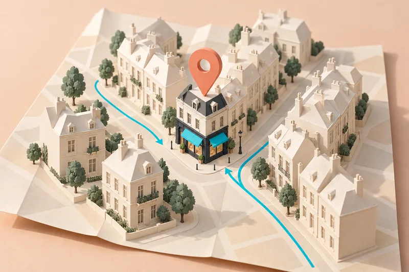 Illustration : un commerce signalé par un repère corail dans une maquette de quartier.